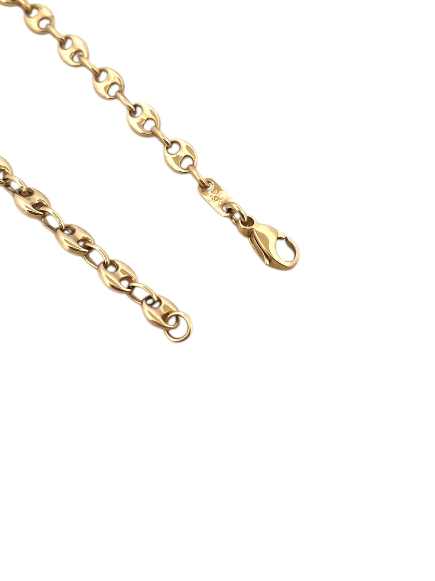 Comprar pulsera de oro de 18kt con cadena tipo calabrote de 4,68mm de grosor. La pulsera mide 16,5cm y dispone de cierre tipo mosquetón. Joyería de segunda mano Barcelona.