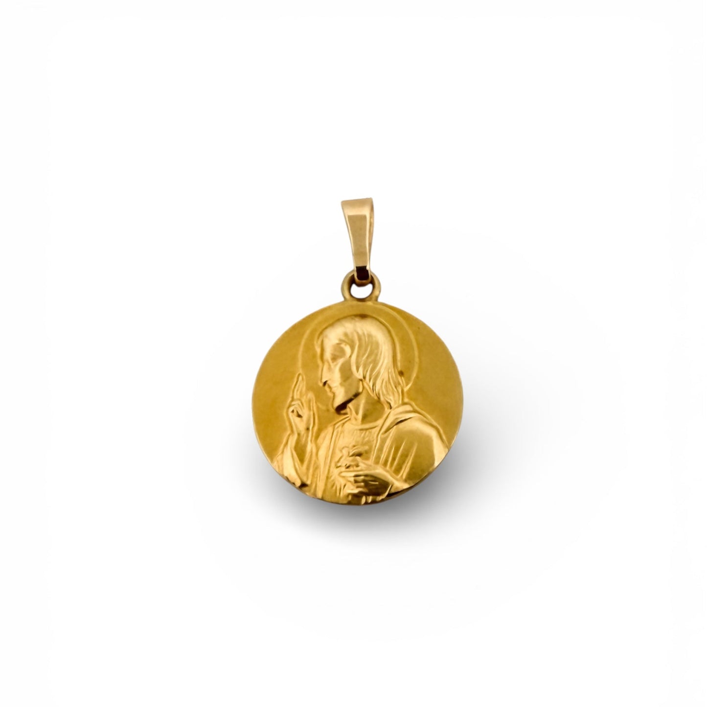 Comprar colgante medalla tipo escapulario realizado en oro amarillo de 18kt con grabado de la Virgen del Carmen y el corazón de Jesús.Joyas de oro al mejor precio