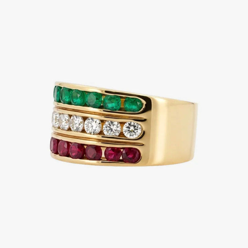 Anillo oro amarillo 18kt diamantes esmeraldas y rubíes - 25856D