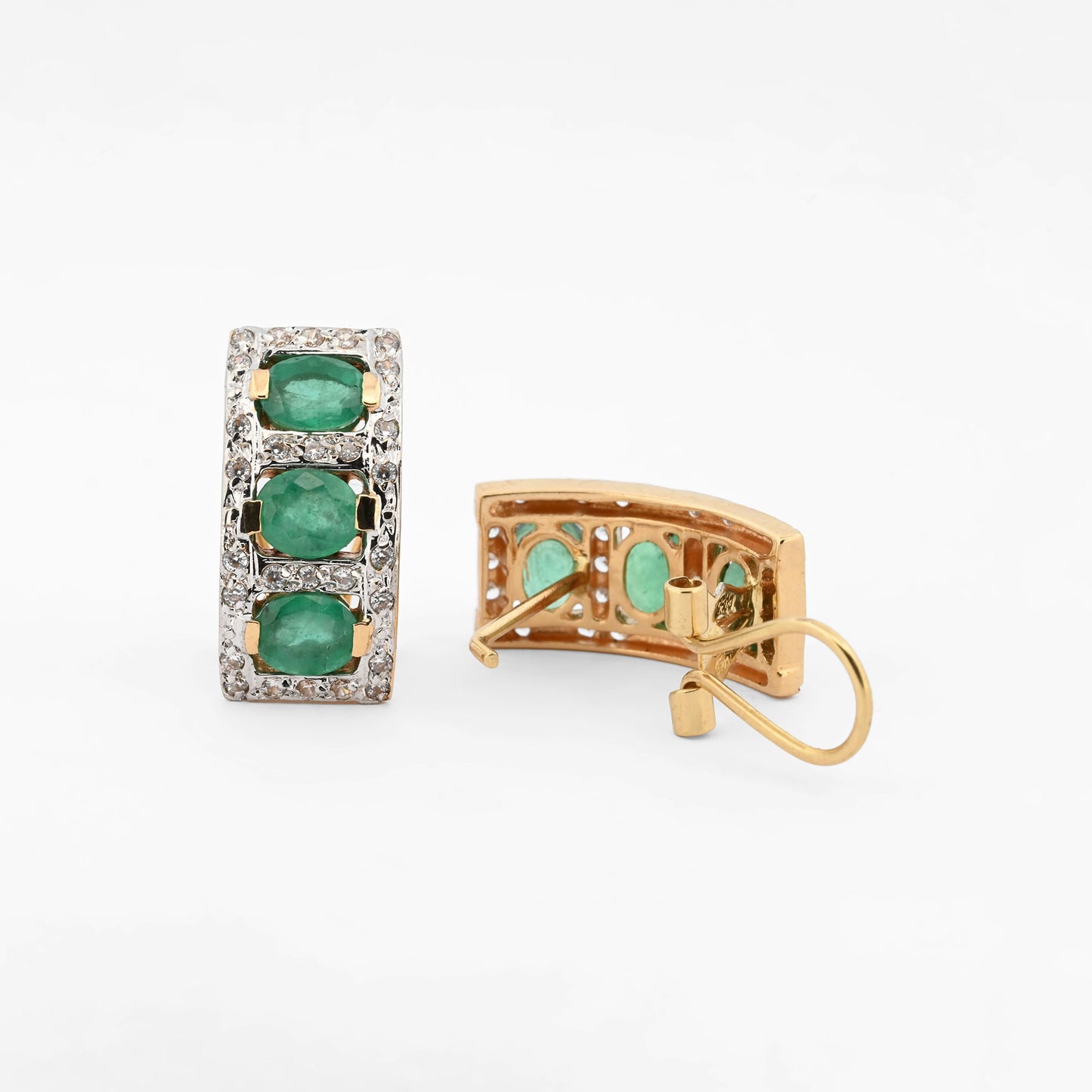 Pendientes oro amarillo 18kt diamantes y esmeraldas - 26981GV