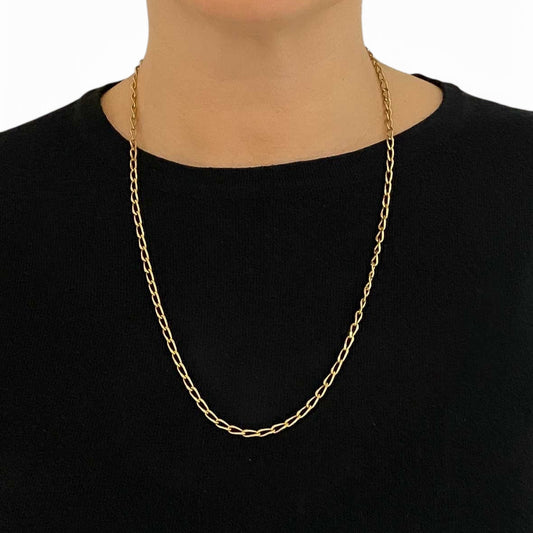 Comprar collar de oro de amarillo de 18kt con cadena barbada con eslabón alargado. de 60cm. Cadenas de oro de 18kt baratas. Envío gratis. Joyería compro oro Ian'Or.