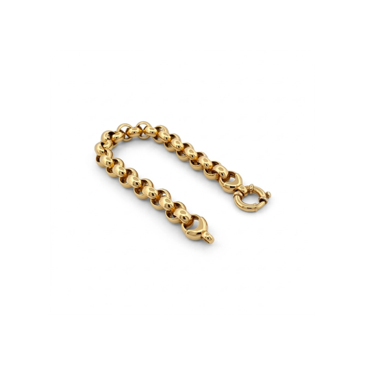 Comprar pulsera oro amarillo de 18kt con cadena de eslabones gruesos. La pulsera mide 20,5cm y hace 9,70mm de grosor. Esta pulsera dispone de cierre tipo reasa.