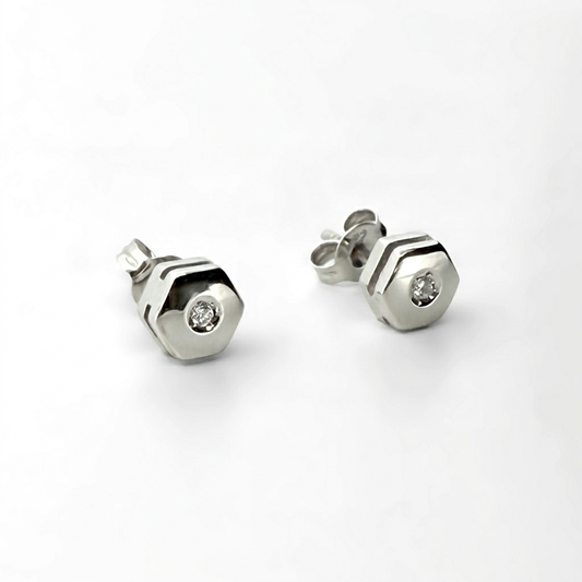 Pendientes hexagonales oro blanco 18kt y diamantes - 28384C
