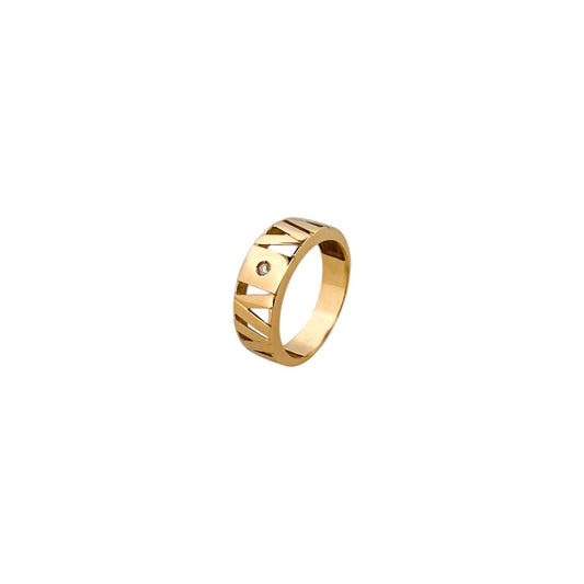 Comprar anillo calado realizado en oro amarillo de 18kt con un diamante talla brillante en la parte central. Joyas segunda mano. Joyería Ian'Or. Envío gratis.