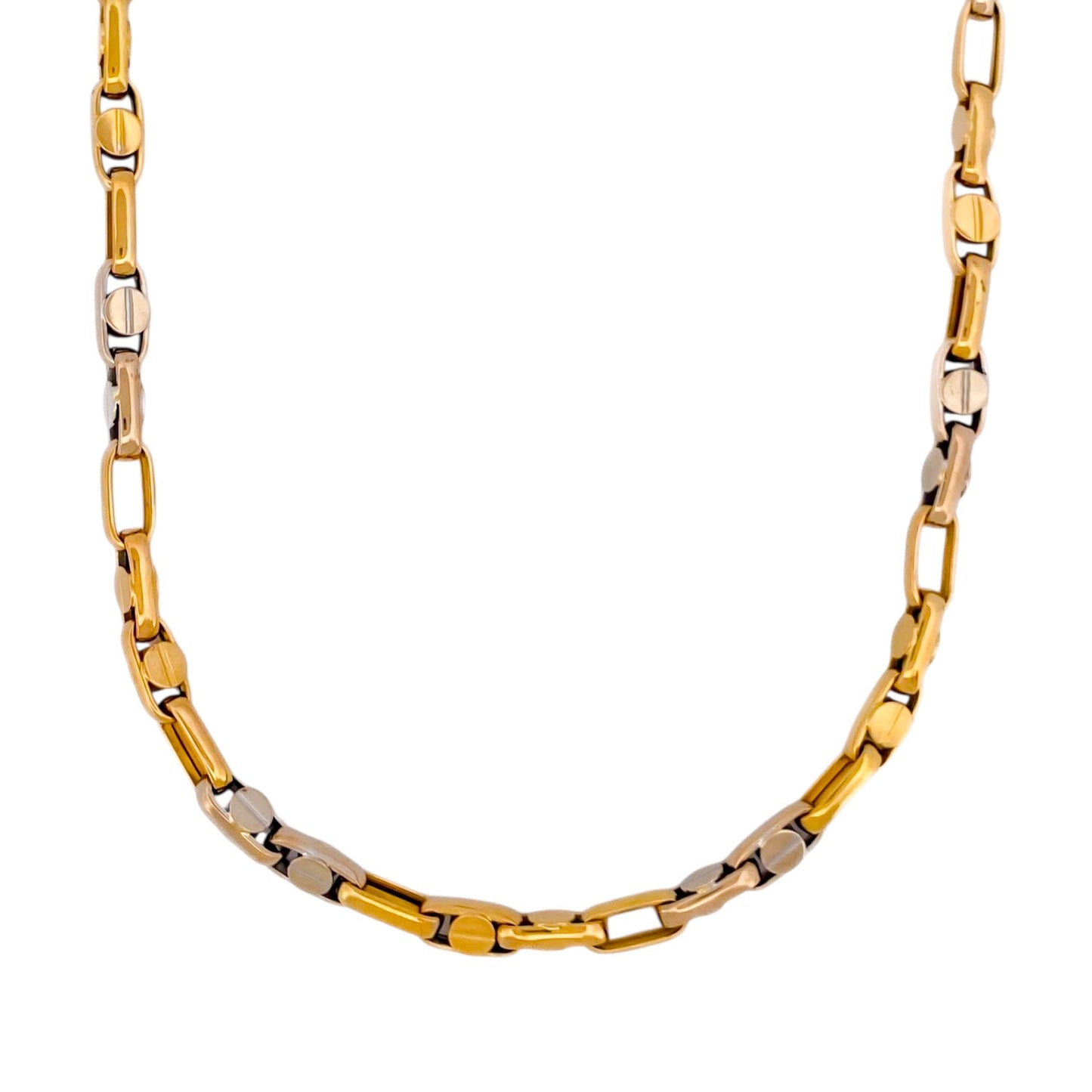 Comprar collar bicolor realizado en oro amarillo y oro blanco de 18kt con eslabones combinados intercalando los de oro amarillo con los de oro blanco. Ian'Or.