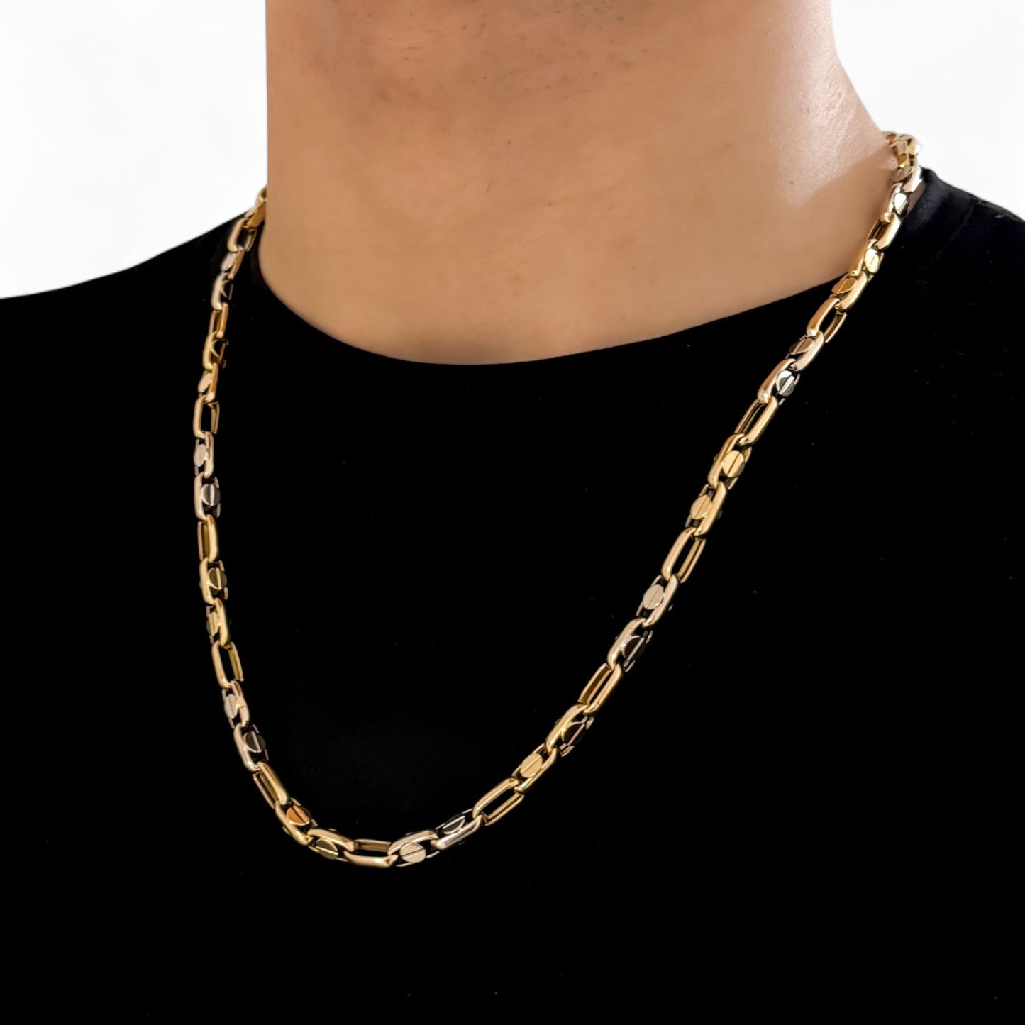 Comprar collar bicolor realizado en oro amarillo y oro blanco de 18kt con eslabones combinados intercalando los de oro amarillo con los de oro blanco. Ian'Or.