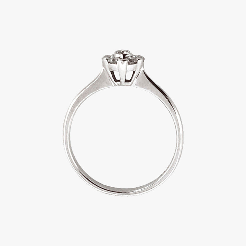 Solitario realizado en oro blanco de 18kt y flor de 7 brillantes. Joyas de segunda mano baratas. Joyería Ian'Or. Envío gratis.
