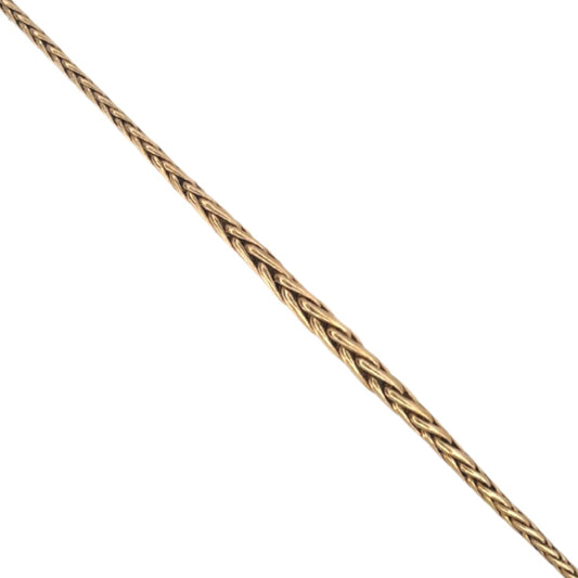 Comprar collar de oro amarillo de 18kt con cadena tipo espiga. Dispone de un cierre tipo mosquetón. La cadena mide 45cm largo y con un grosor de 5,02mm en la parte central y 2,90mm en el resto de la cadena.Joyería Ian'or, dónde comprar y vender oro al mejor precio en Barcelona. Joyas de segunda mano y restauradas en Barcelona.