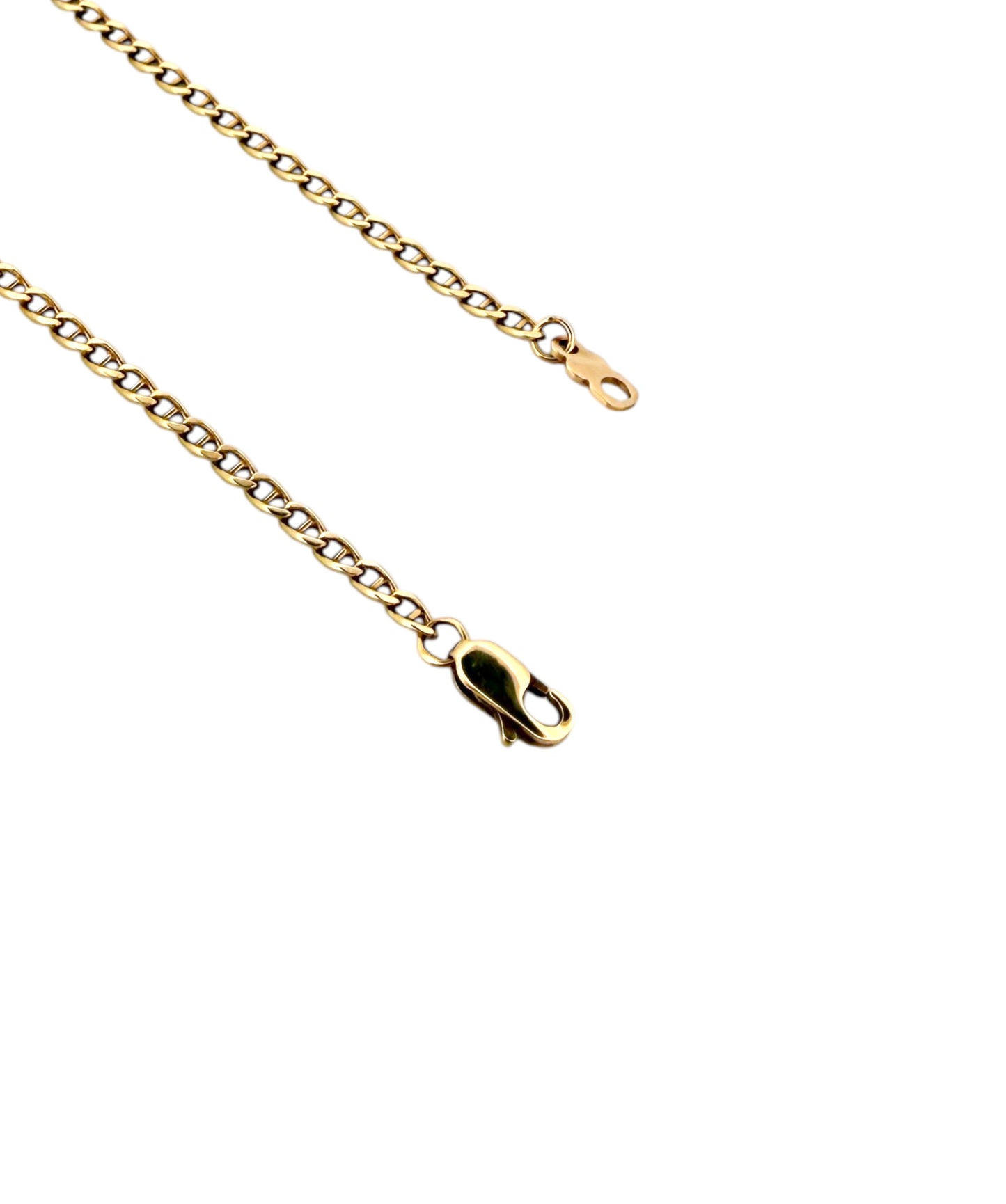 Comprar cadena de eslabones banana barra en oro amarillo de 18kt y cierre tipo mosquetón.Venta de cadenas y collares baratos. Envío gratis. Joyas restauradas.