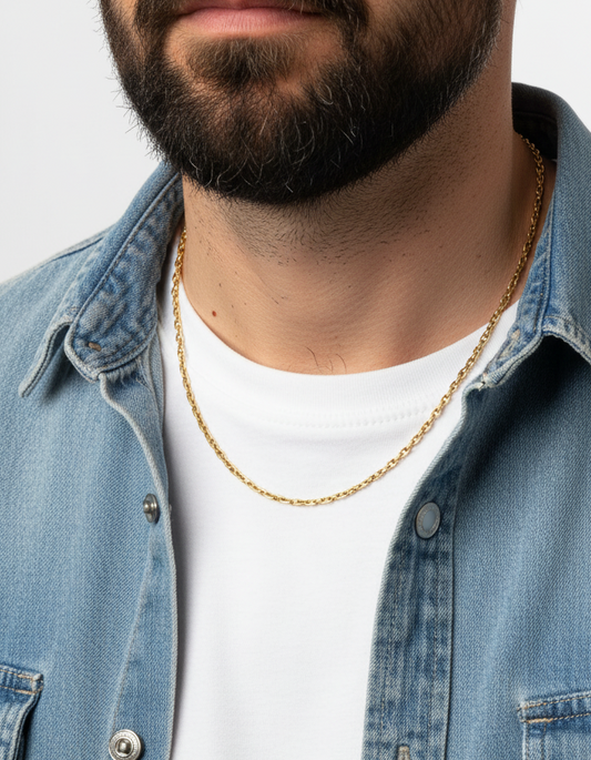 Comprar collar con cadena forzada y barras realizado en oro amarillo de 18kt con cierre tipo mosquetón. La cadena mide 51 cm largo con un grosor de 1,85mm.