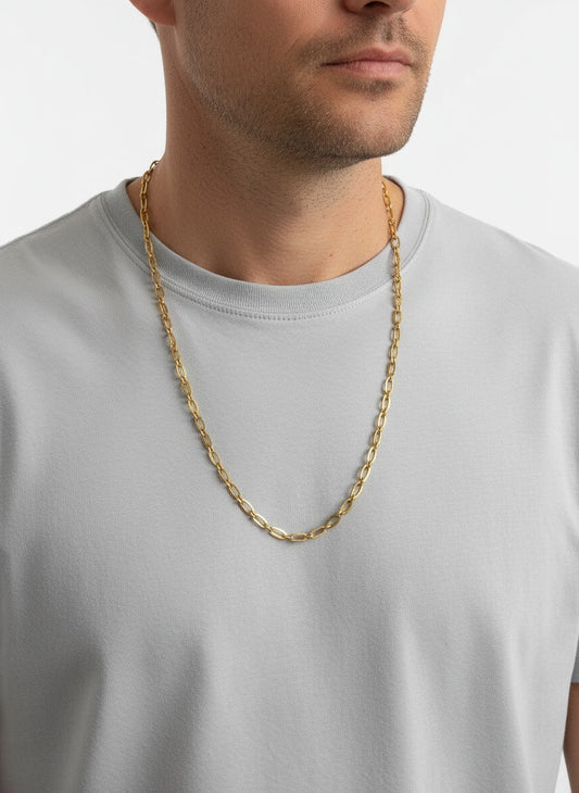 Cadena realizada en oro amarillo de 18kt con eslabones ovalados y redondos y cierre con brazo de seguridad. Cadenas de oro 18kt baratas al mejor precio.