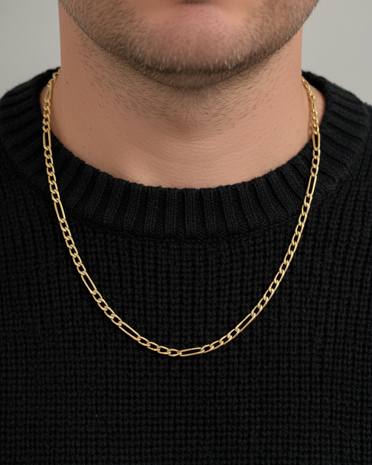 Comprar collar con cadena alterna barbada en oro amarillo de 18kt y cierre de cajón con un brazo de seguridad. Joya unisex. Envío GRATIS. Joyería Ian'Or.