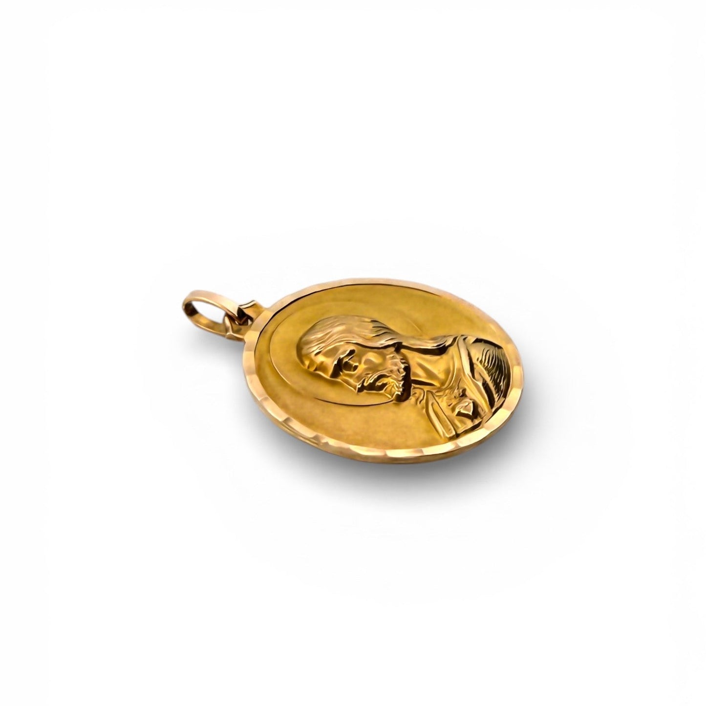 Comprar colgante medalla tipo escapulario realizado en oro amarillo de 18kt con grabado de la Virgen del Carmen y San José de 33mm. Joyas de oro al mejor precio
