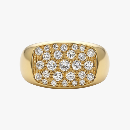 Comprar anillo tipo sello realizado en oro amarillo de 18kt y 28 diamantes talla brillante. Joyería Ian'Or, Envío gratis,