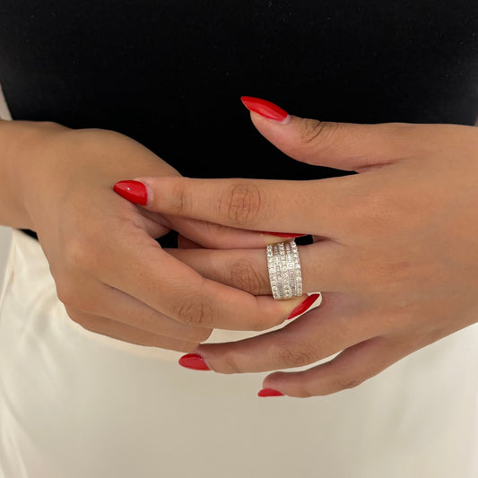 10828GM - Anillo oro 18kt con 5 carriles de diamante talla baguette y brillante