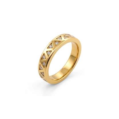 Media alianza de oro amarillo de 18kt con 12 diamantes talla brillantes engastados en tensión en forma de triángulo de 0,015ct cada uno.
Joyería compro oro, dónde comprar  y vender joyas al mejor precio en Barcelona. Joyas de segunda mano  al mejor precio, envío gratuito. Anillos de compromiso baratos