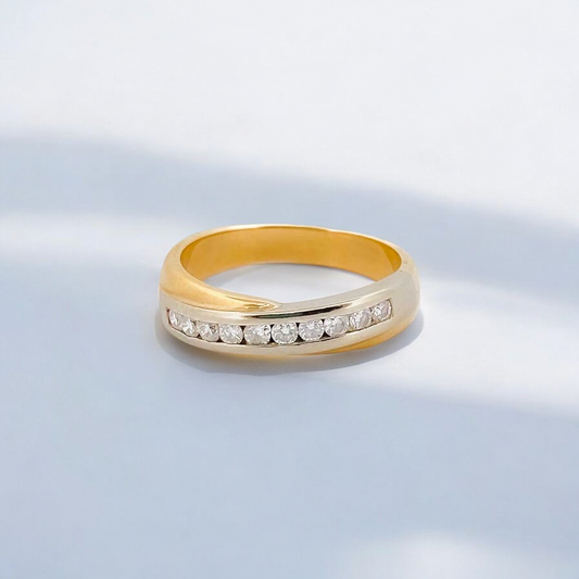 10188GM - Media alianza oro 18kt bicolor diamantes
