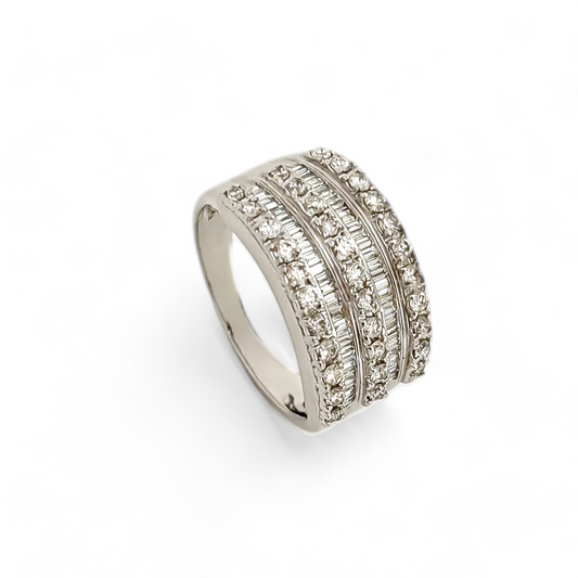 10828GM - Anillo oro 18kt con 5 carriles de diamante talla baguette y brillante