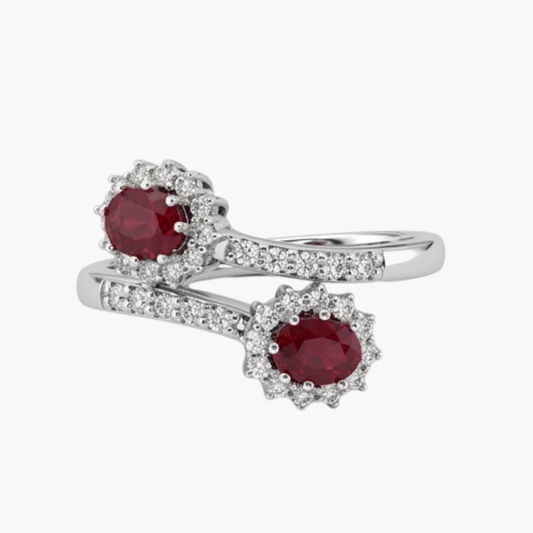 Comprar sortija de oro blanco 18kt con diamantes y rubíes. Joyería compro oro, dónde comprar  y vender joyas al mejor precio en Barcelona. Joyas al mejor precio, envío gratuito.