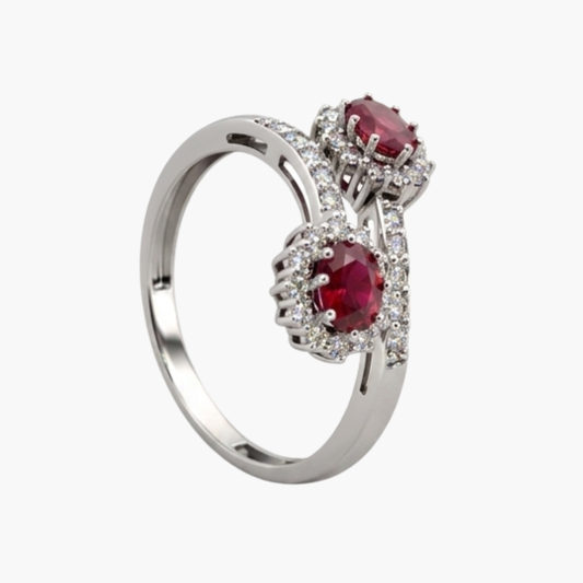 Comprar sortija de oro blanco 18kt con diamantes y rubíes. Joyería compro oro, dónde comprar  y vender joyas al mejor precio en Barcelona. Joyas al mejor precio, envío gratuito.