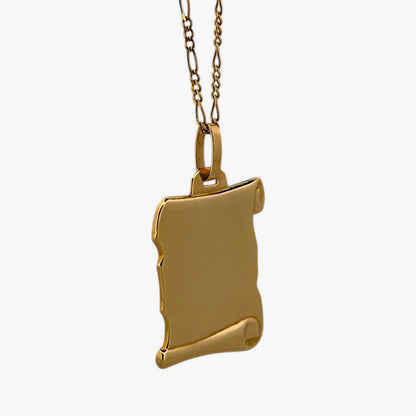 Comprar colgante pergamino liso realizado en oro amarillo de 18kt. Con opción de grabación. Joyas de segunda mano de oro de 18kt en Barcelona. Joyería Ian'Or.