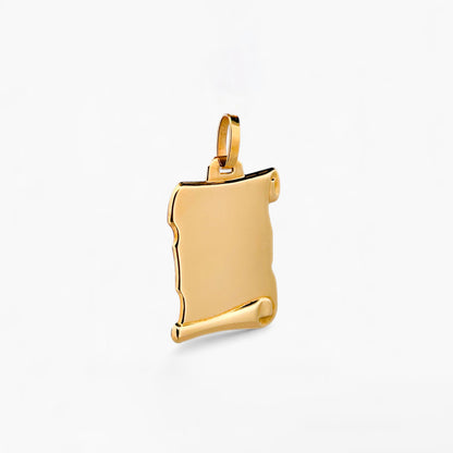 Comprar colgante pergamino liso realizado en oro amarillo de 18kt. Con opción de grabación. Joyas de segunda mano de oro de 18kt en Barcelona. Joyería Ian'Or.