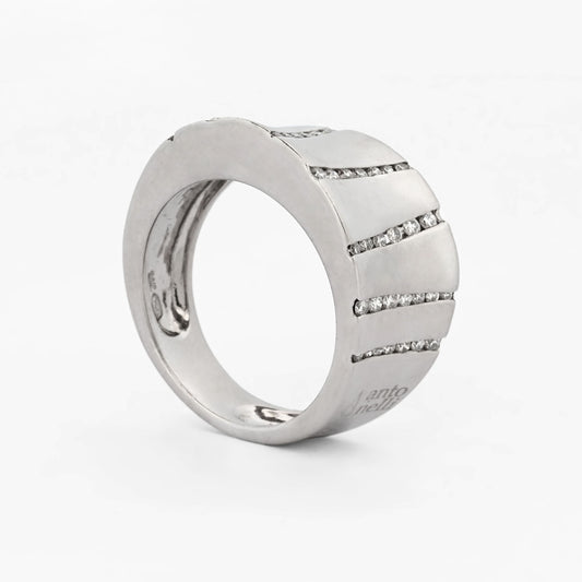Sortija Antonelli oro blanco 18kt y 9 carriles con diamantes - 12847P