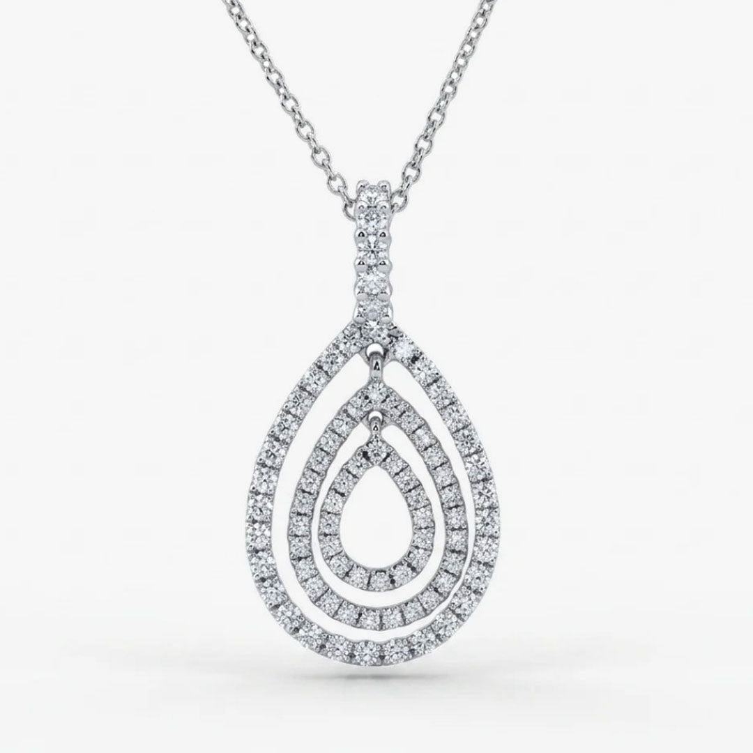 Comprar collar de oro blanco de 18kt con cadena forzada y colgante con 77 diamantes talla Brillante. Cierre tipo reasa. Joyería Ian'Or. Envío gratis.