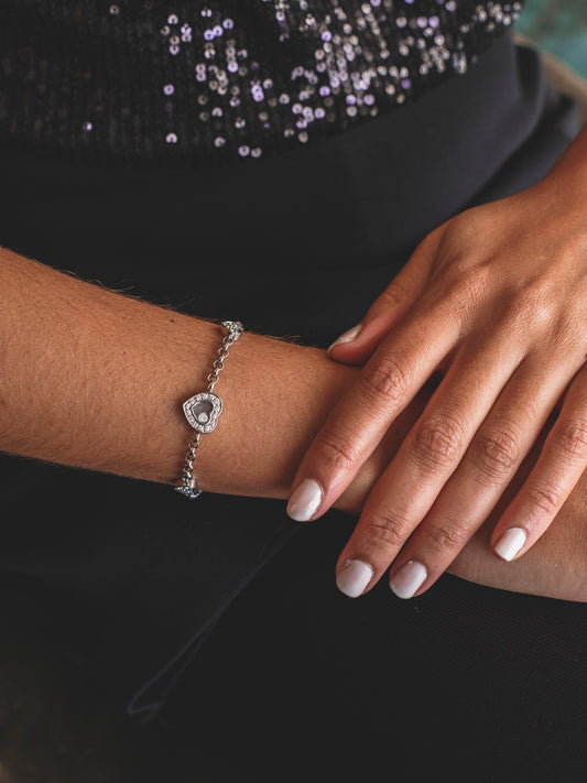 Pulsera de oro blanco de 18kt con cadena tipo rolo y diamantes alternos estilo Chopard. 
Joyería Compro Oro Barcelona. Joyas de segunda mano. Envío gratis.