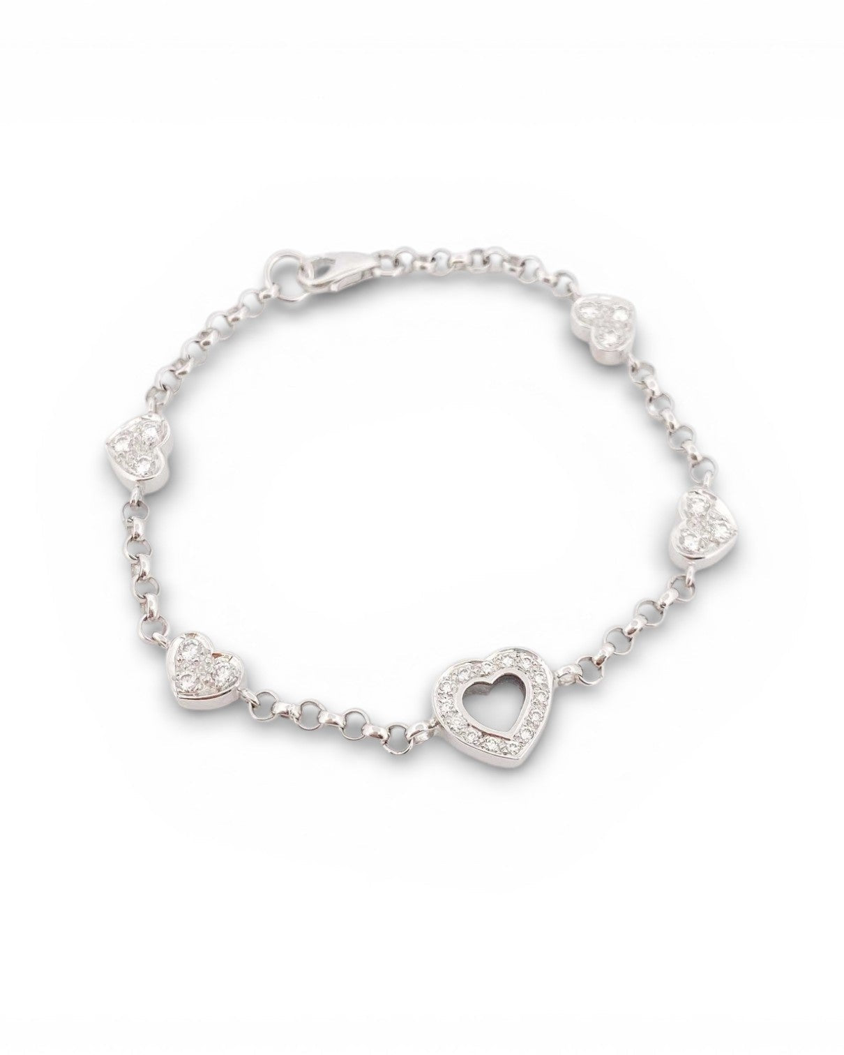 Pulsera de oro blanco de 18kt con cadena tipo rolo y diamantes alternos estilo Chopard. 
Joyería Compro Oro Barcelona. Joyas de segunda mano. Envío gratis.