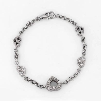 Pulsera de oro blanco de 18kt con cadena tipo rolo y diamantes alternos estilo Chopard. 
Joyería Compro Oro Barcelona. Joyas de segunda mano. Envío gratis.