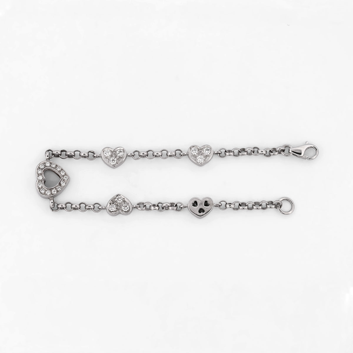 Pulsera de oro blanco de 18kt con cadena tipo rolo y diamantes alternos estilo Chopard. 
Joyería Compro Oro Barcelona. Joyas de segunda mano. Envío gratis.