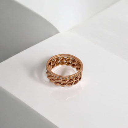 13114GM - Sortija trio cordón y media alianza diamantes oro rosa 18kt