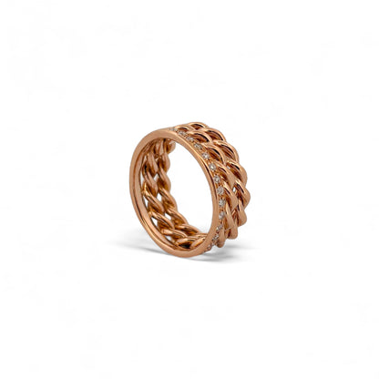 13114GM - Sortija trio cordón y media alianza diamantes oro rosa 18kt