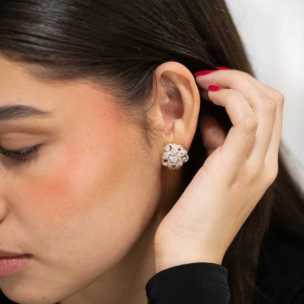 13540GM - Pendientes vintage con flor de diamantes