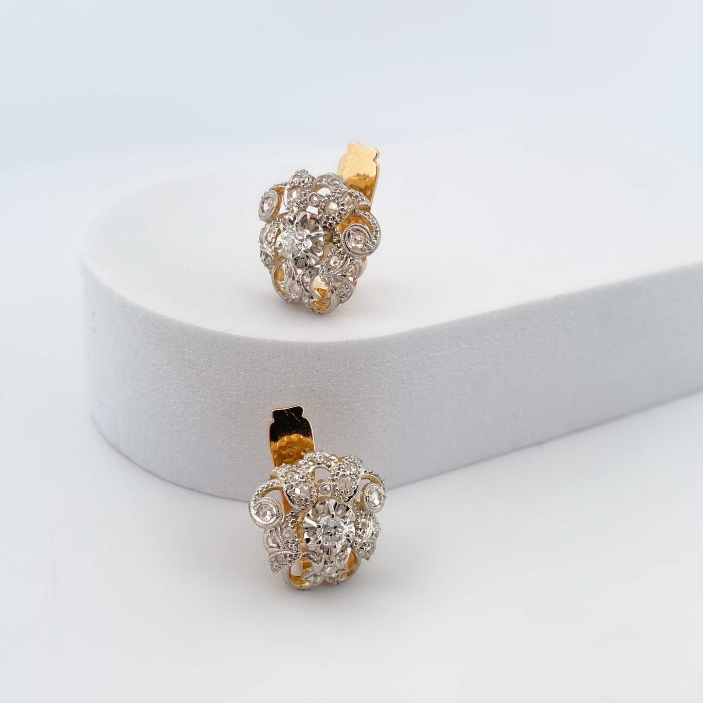 13540GM - Pendientes vintage con flor de diamantes