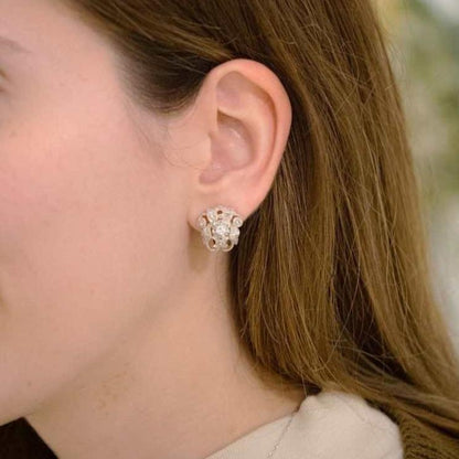 13540GM - Pendientes vintage con flor de diamantes