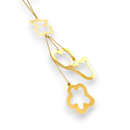 Collar original de la firma Tous de oro de 18kt con cadena de 40cm de largo y colgantes en forma de osito, corazón, tulipán y flor en oro. Con cierre tipo reasa.
Joyería compro oro, dónde comprar y vender joyas en Barcelona al mejor precio. Venta de joyas. Joyas de segunda mano Tous.