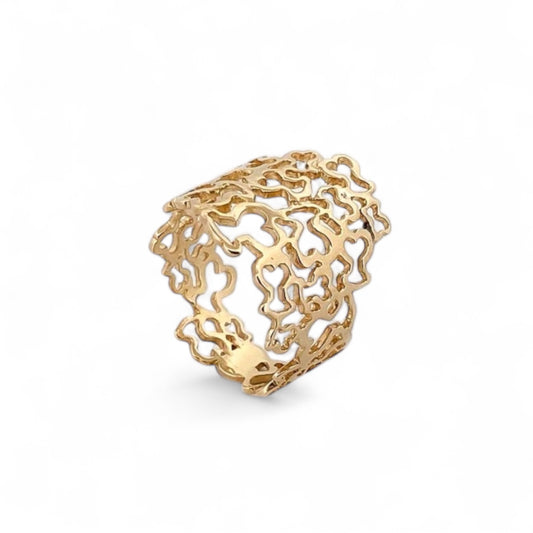 Anillo original de TOUS realizado en oro amarillo de 18kt modelo Milosos con el icónico relieve de los Ositos de Tous. Joyas de Tous de oro baratas en Barcelona.
