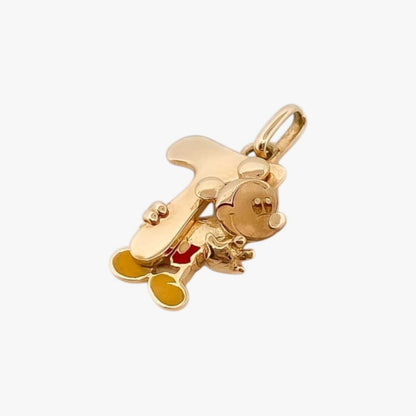 Colgante Mickey mouse con la inicial T realizado en oro amarillo de 18kt. Joyas disney en forma de corazón. Joyas restauradas. Envío gratis.