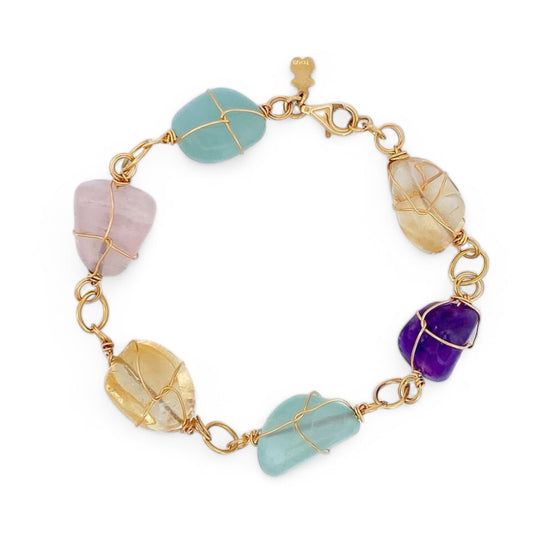Comprar pulsera original de la firma TOUS realizada en oro amarillo de 18kt y piedras agatas de colores eslabones. Pieza descatalogada. Pulseras Tous baratas.