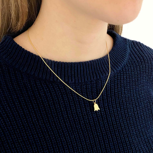 Collar original de la firma Tous de oro amarillo de 18kt y colgante en forma de tulipán. Joyas segunda mano Tous. Joyas Tous baratas. Envío gratis. Joyas Tous.