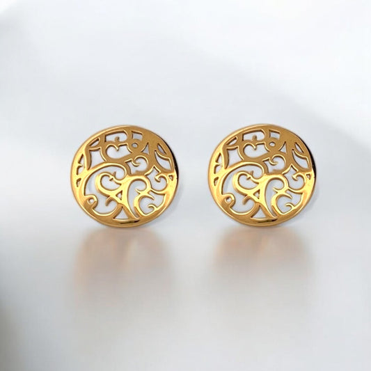 Pendientes realizado en oro amarillo de 18kt de estilo calado y con motivos florales. Joyas segunda mano baratas. Envío gratis. Joyas Tous baratas. Joyas firma.