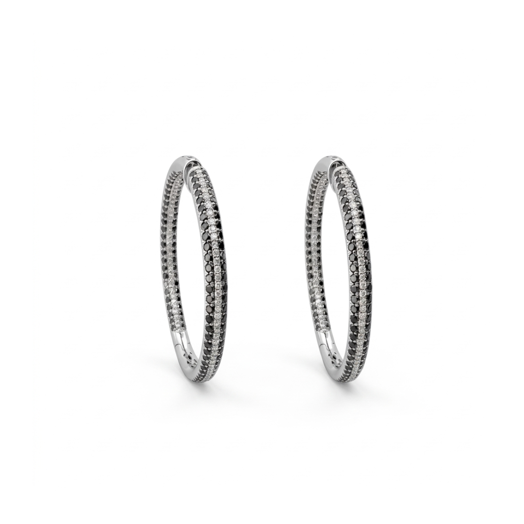 Pendientes de Aro realizados en oro blanco de 4cm de diámetro interior y cierre por presión. Joyas de segunda mano. Envío gratis. Joyas con diamantes baratas.