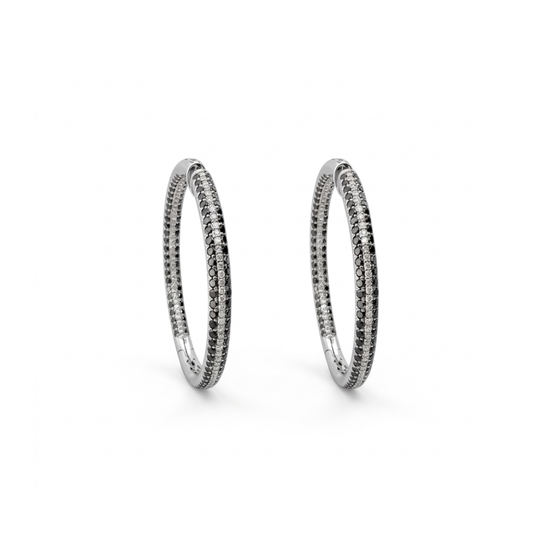 Pendientes de Aro realizados en oro blanco de 4cm de diámetro interior y cierre por presión. Joyas de segunda mano. Envío gratis. Joyas con diamantes baratas.