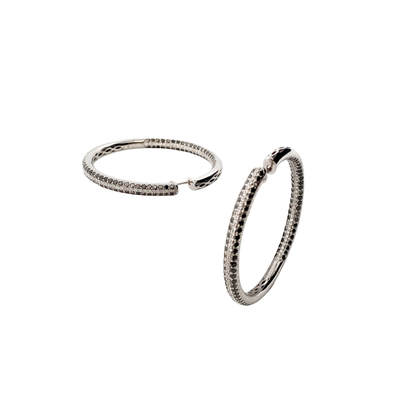 Pendientes de Aro realizados en oro blanco de 4cm de diámetro interior y cierre por presión. Joyas de segunda mano. Envío gratis. Joyas con diamantes baratas.