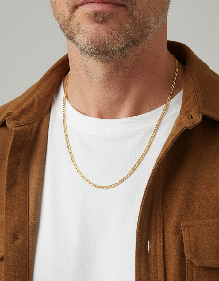 Comprar cadena barbada realizada en oro amarillo de 18kt. Esta cadena dispone de cierre tipo mosquetón. Joya unisex. Joyas acondicionadas. Envío GRATIS. Ian'Or.