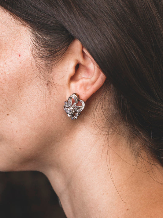 Comprar pendientes vintage de oro amarillo de 18kt con diamantes talla antigua engastados en platino. Joyas vintage de oro y platino de segunda mano. Ian'Or.