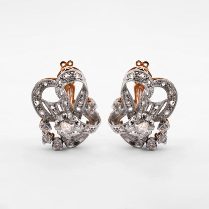 Comprar pendientes vintage de oro amarillo de 18kt con diamantes talla antigua engastados en platino. Joyas vintage de oro y platino de segunda mano. Ian'Or.