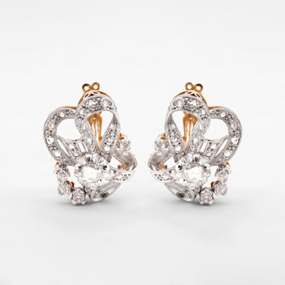 Comprar pendientes vintage de oro amarillo de 18kt con diamantes talla antigua engastados en platino. Joyas vintage de oro y platino de segunda mano. Ian'Or.